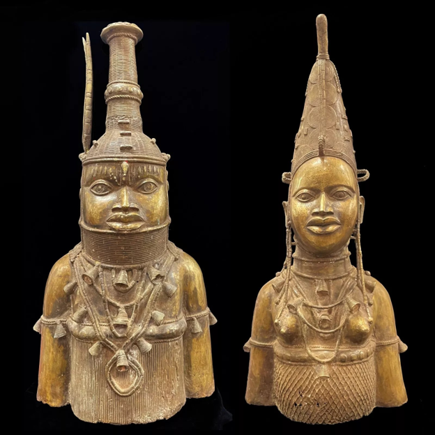 A pair of Bronze Benin Statues